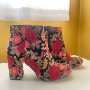 Embroidered heeled booties